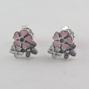 Pandora Poetic Bloom Flower Stud Earrings – Sterling Silver (A22)